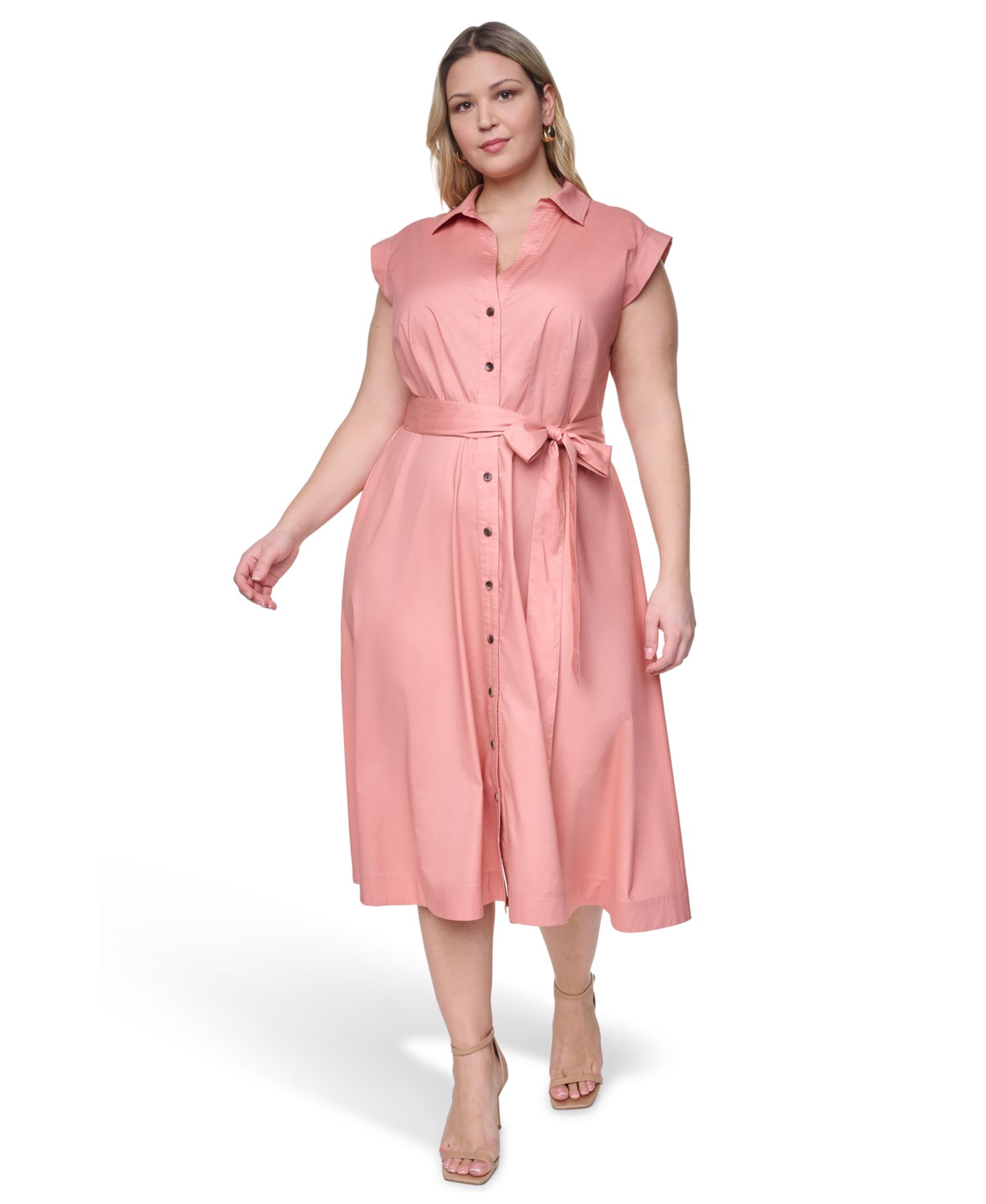 Calvin Klein Plus Size Collared V-Neck Shirt-Dress