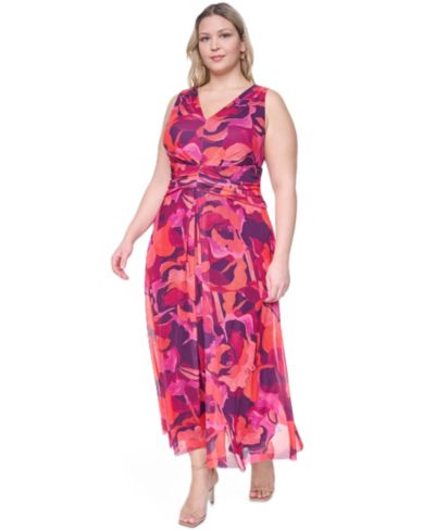 Eliza J Plus Size Sleeveless V-Neck Ruched Waist Midi Dress