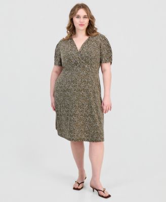 Connected Plus Size Printed Ruched-Sleeve Sheath Dress