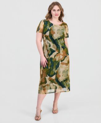 Connected Plus Size Printed Mesh Midi Dress