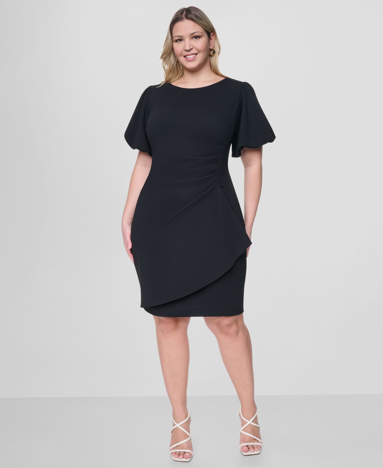 DKNY Plus Size Jewel Neck Bubble-Sleeve Sheath Dress