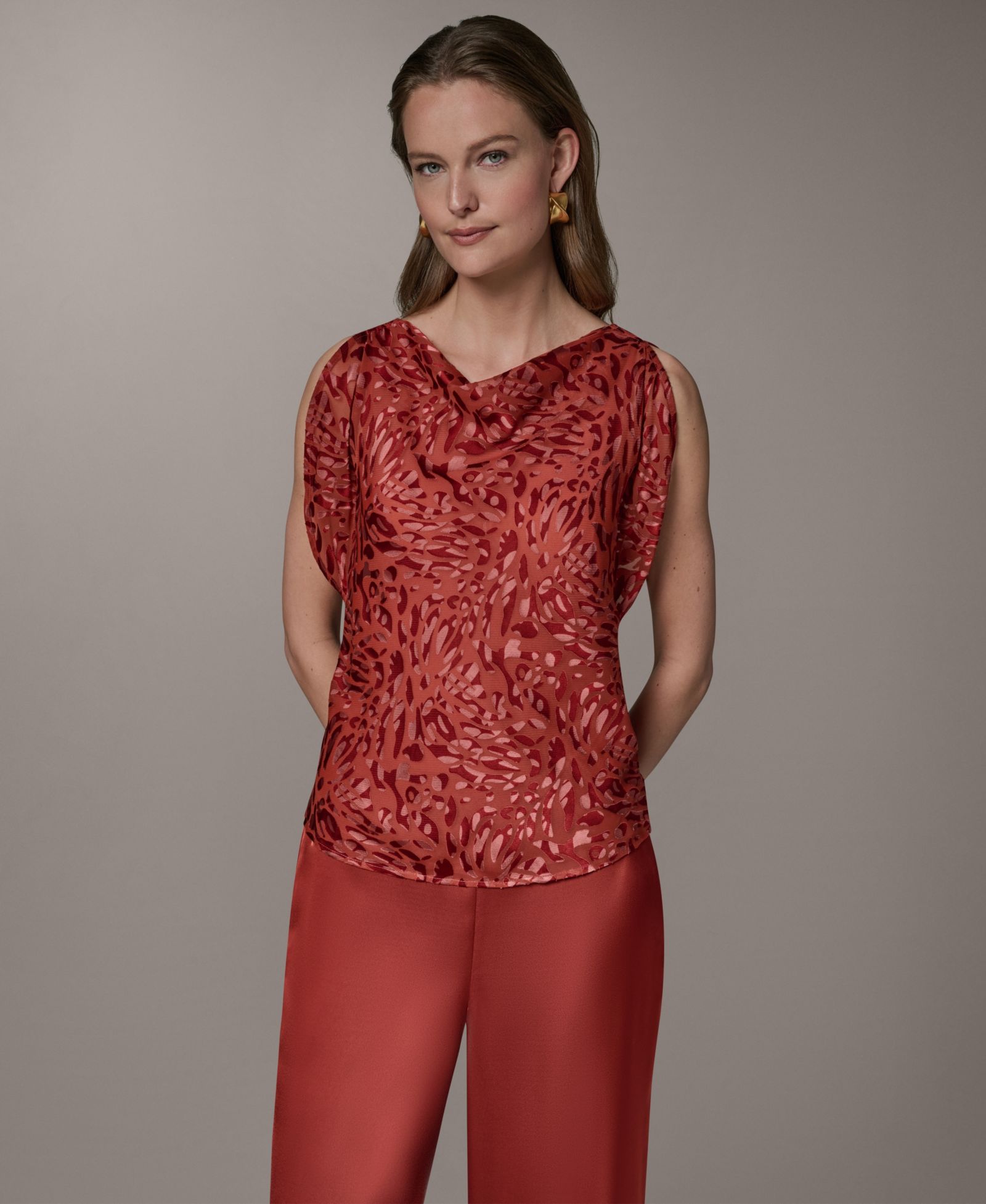 Donna Karan New York Petite Printed Cowl Neck Top