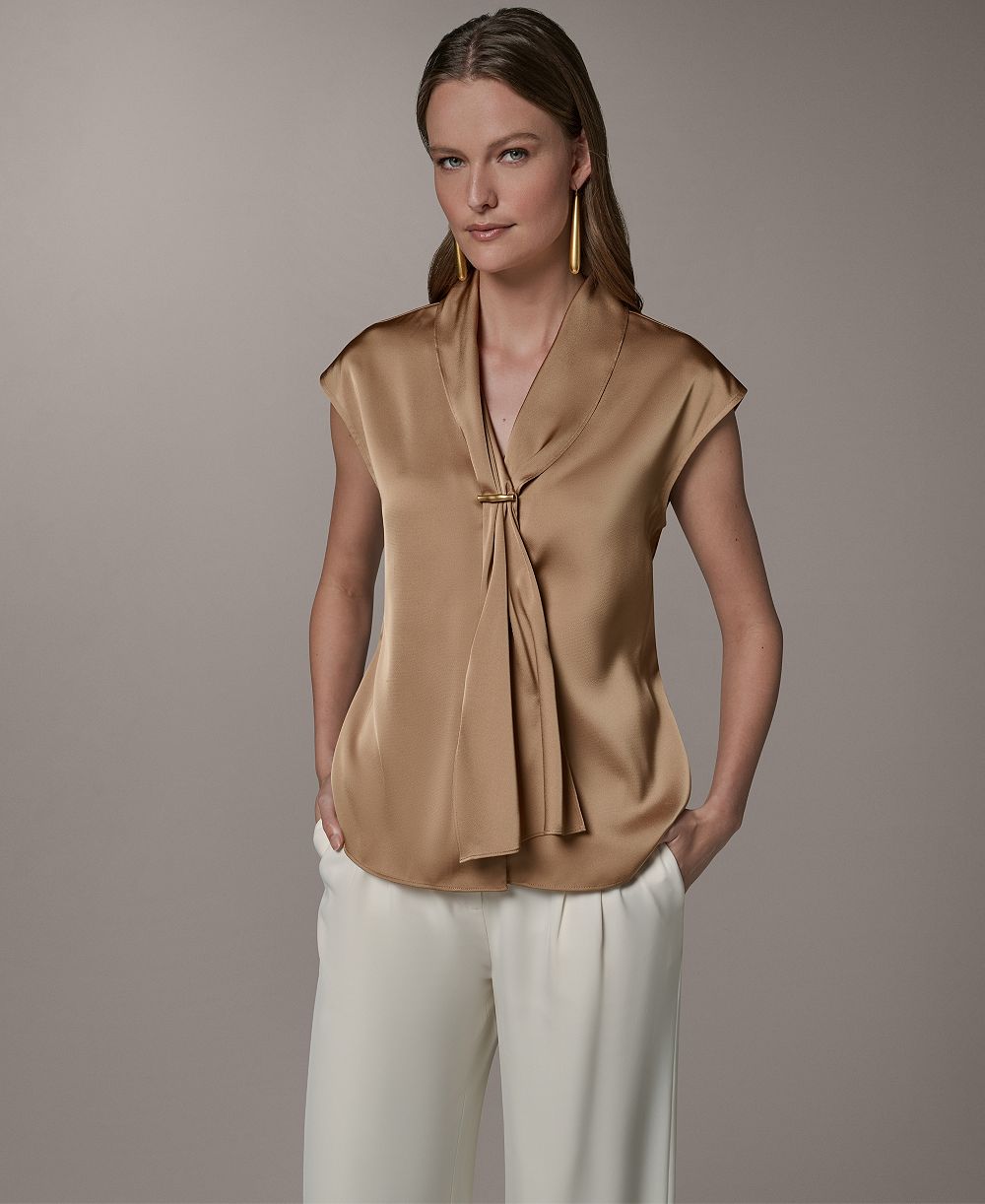 Donna Karan New York Petite Extended Shoulder Tie Blouse