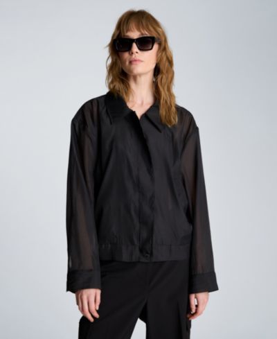 Kenneth Cole Women's Collared Neck Sheer Bomber Jacket