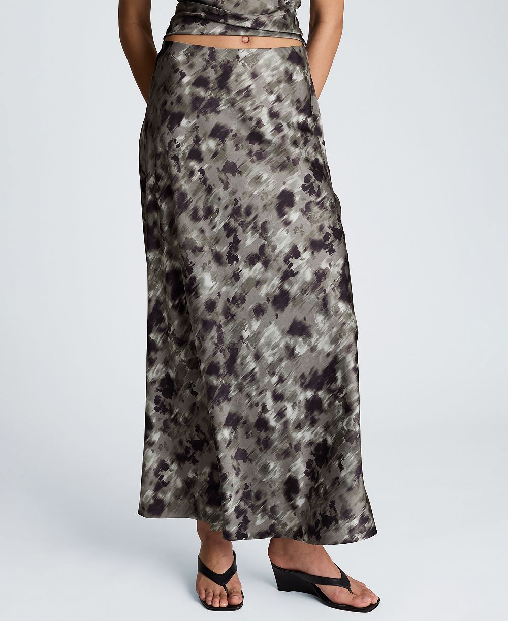 Kenneth Cole Women's Printed Satin Flared Maxi Skirt