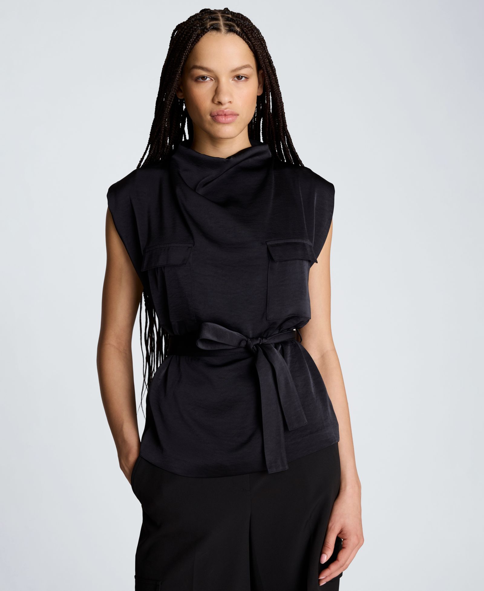 Женская блузка Kenneth Cole Satin High Cowl Neck Tie Front