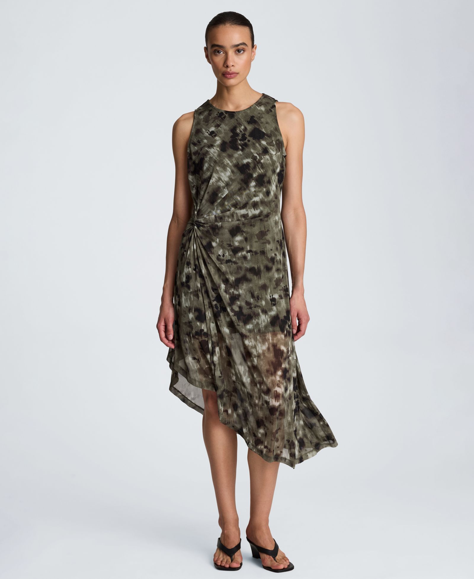 Женское платье Kenneth Cole Sheer Mesh Overlay Asymmetric Hem Midi