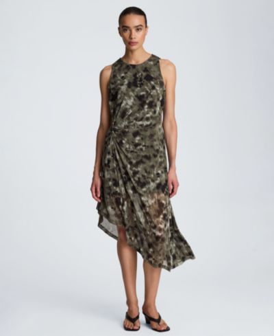 Женское платье Kenneth Cole Sheer Mesh Overlay Asymmetric Hem Midi