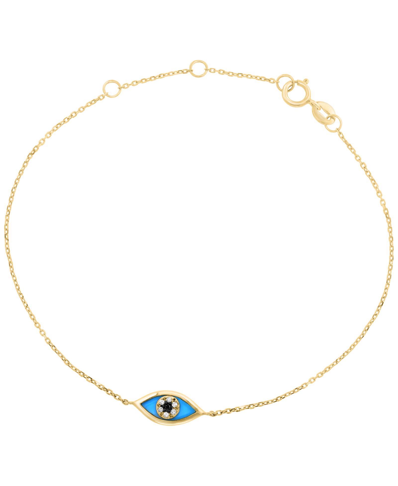 Браслет EFFY Collection Turquoise, White Diamond (0.02 ct. t.w.) & Black Diamond (0.005 ct. t.w.) в 14k Yellow Gold