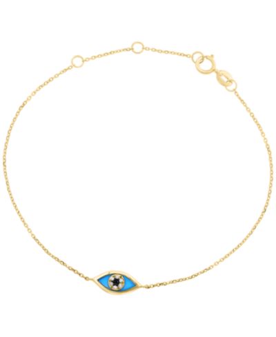 EFFY Collection Turquoise, White Diamond (0.02 ct. t.w.) & Black Diamond (0.005 ct. t.w.) Bracelet in 14k Yellow Gold