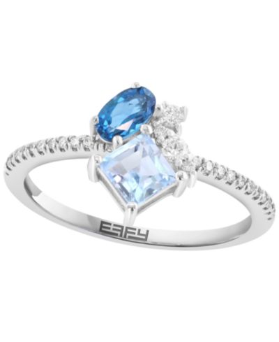 EFFY Collection кольцо с голубым топазом London Blue, Sky Blue Topaz и бриллиантами в белом золоте 14k