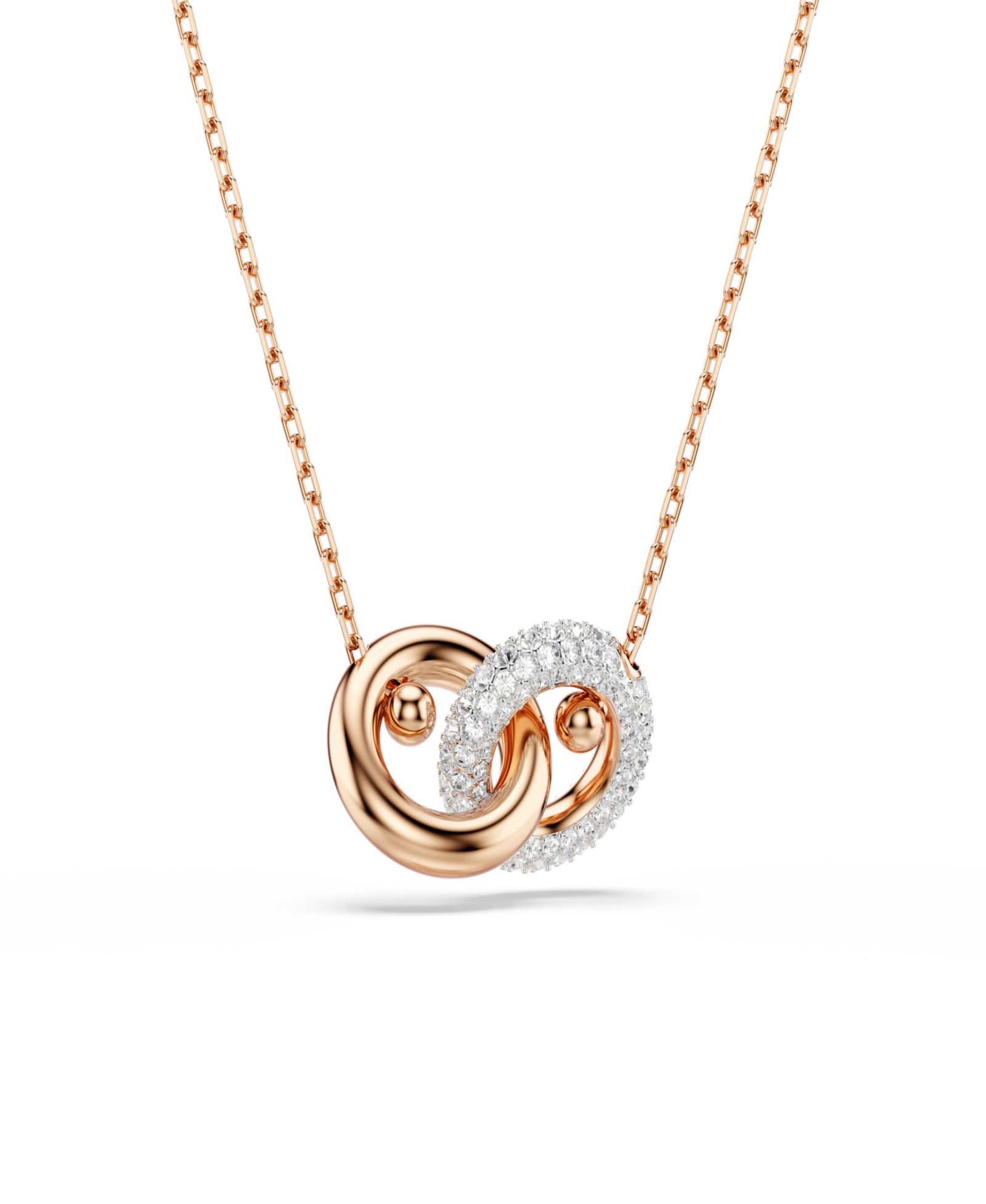 Swarovski ожерелье с двумя переплетенными трубчатыми кольцами цвета розового золота