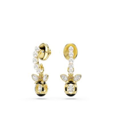 Swarovski серьги-кольца с золотым напылением в виде двух пчел