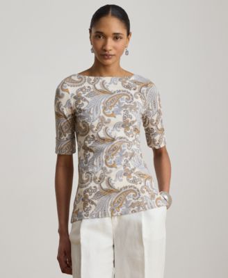 Женская футболка Lauren Ralph Lauren Petite Paisley Boat Neck