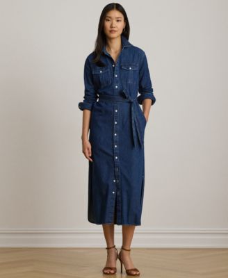 Джинсовое платье-рубашка Lauren Ralph Lauren Petite Belted Collared Denim Midi