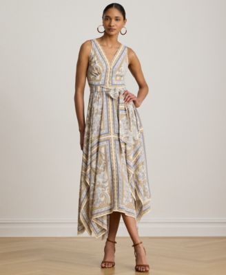 Платье Lauren Ralph Lauren Petite V-Neck Handkerchief-Hem