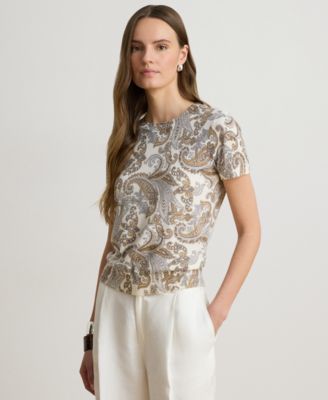Lauren Ralph Lauren Petite Paisley Short-Sleeve Sweater
