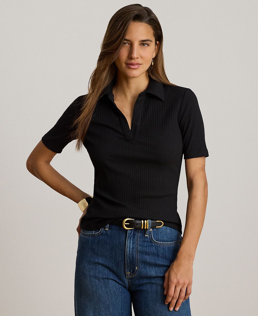 Женская рубашка-поло Lauren Ralph Lauren Petite Collared Rib-Knit