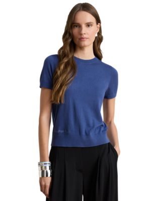 Lauren Ralph Lauren Блуза Petite из смеси хлопка и модала с коротким рукавом и круглым вырезом