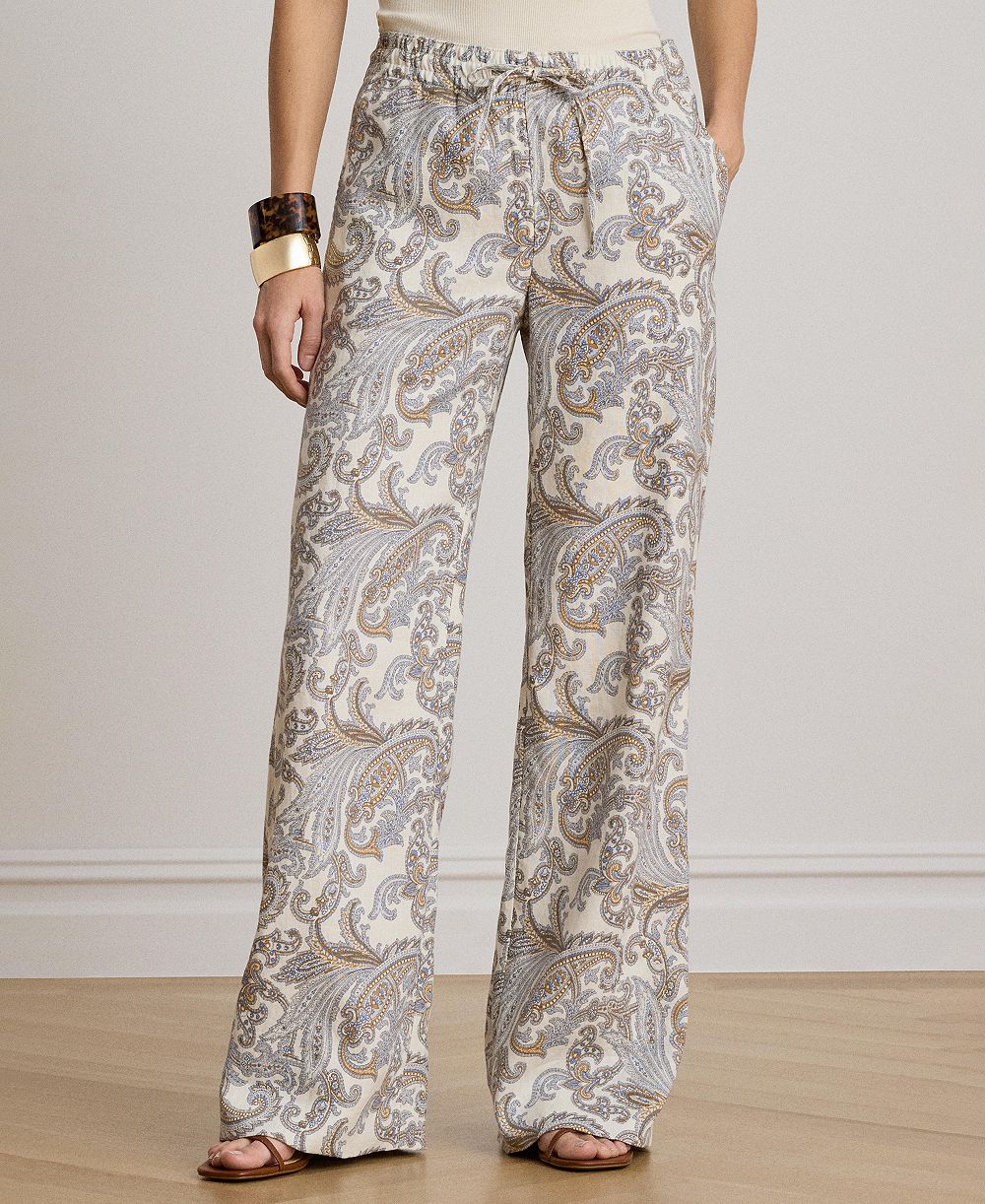 Женские льняные брюки Lauren Ralph Lauren Mid-Rise Wide-Leg