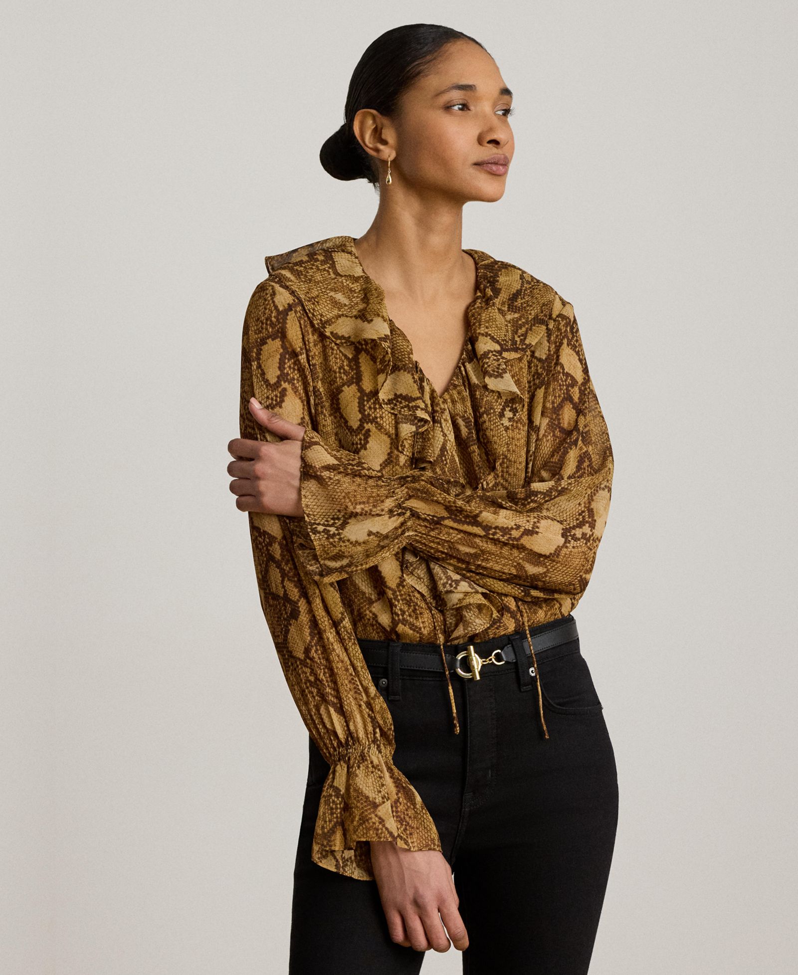 Lauren Ralph Lauren Ruffle-Trim V-Neck Blouse