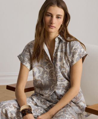 Женская рубашка Lauren Ralph Lauren Buttoned Placket Short-Sleeve