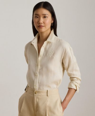 Lauren Ralph Lauren Женская льняная рубашка с длинным рукавом на пуговицах