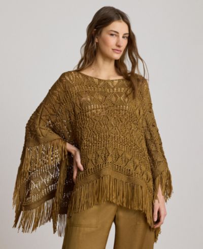 Женское пончо Lauren Ralph Lauren Fringe-Trim Oversized Boat Neck
