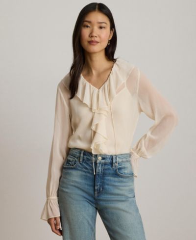 Lauren Ralph Lauren Women's Ruffle-Trim V-Neck Blouse