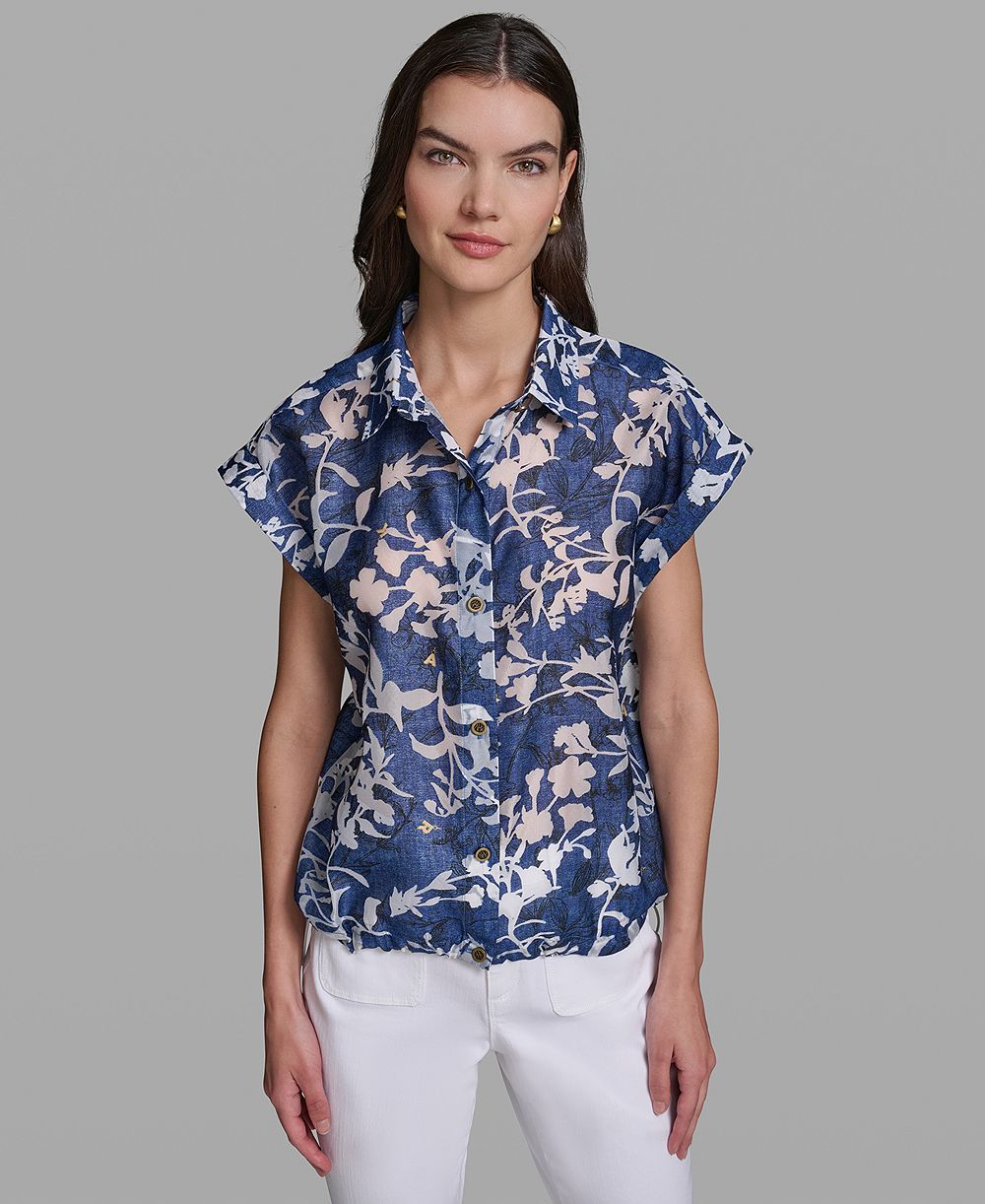 Топ KARL LAGERFELD PARIS Petite Printed Collared Neck Bungee