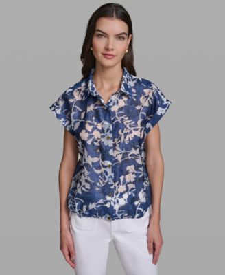 Топ KARL LAGERFELD PARIS Petite Printed Collared Neck Bungee