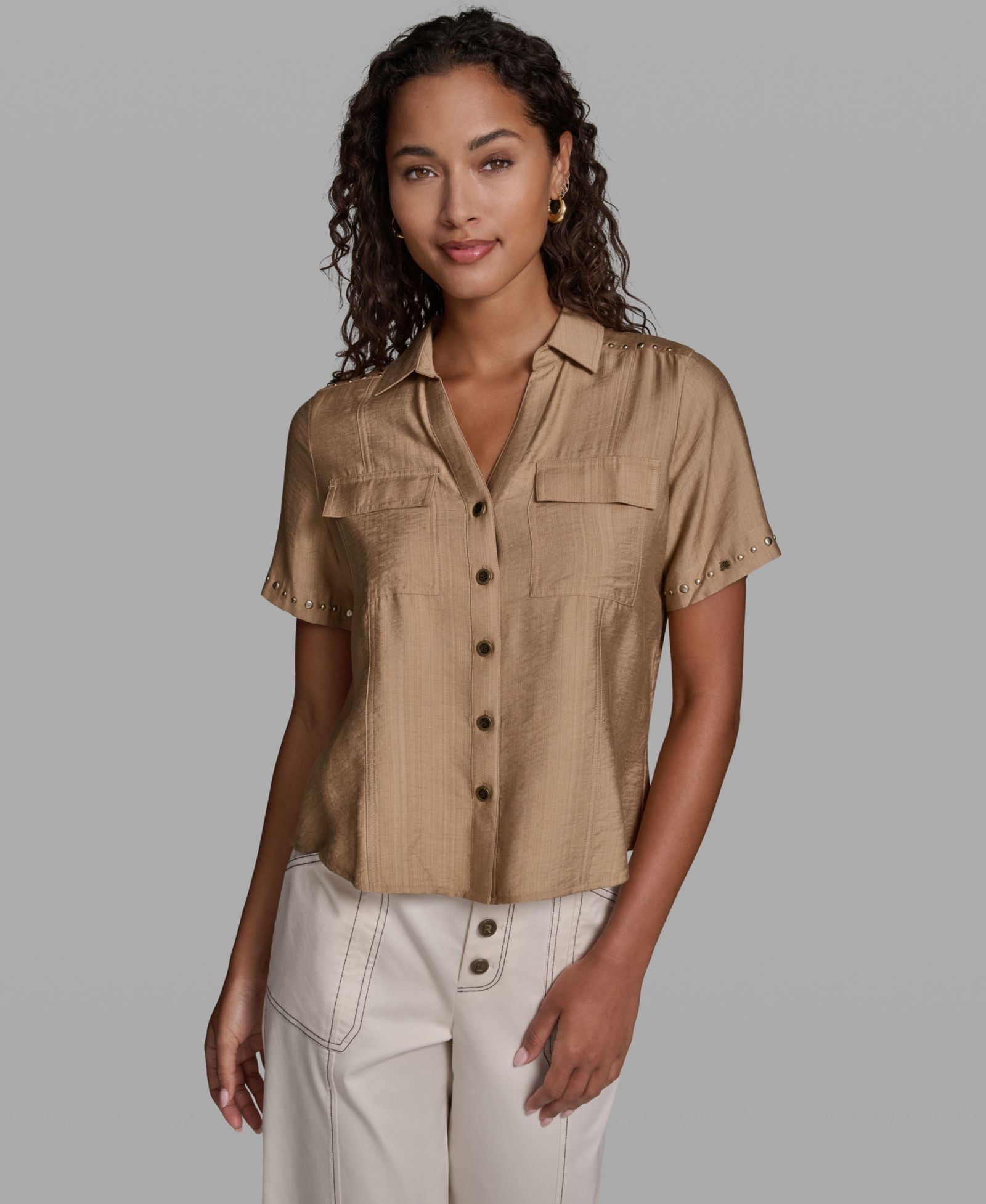 KARL LAGERFELD PARIS Petite Short-Sleeve Blouse