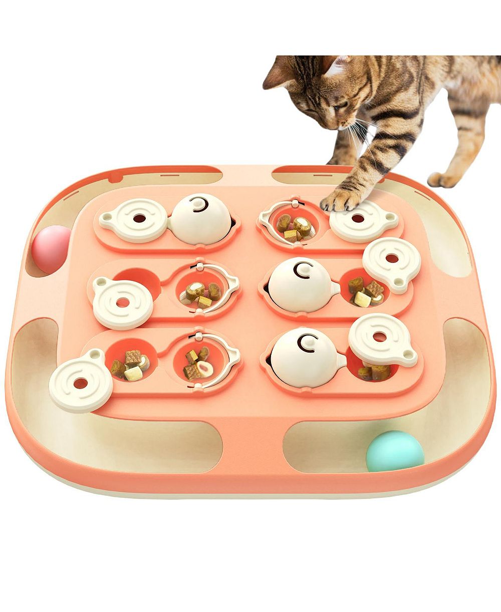 ARONKL Cat Puzzle Toy Slow Feeder Interactive Brain Teaser with Rolling Balls 2 Difficulty Levels