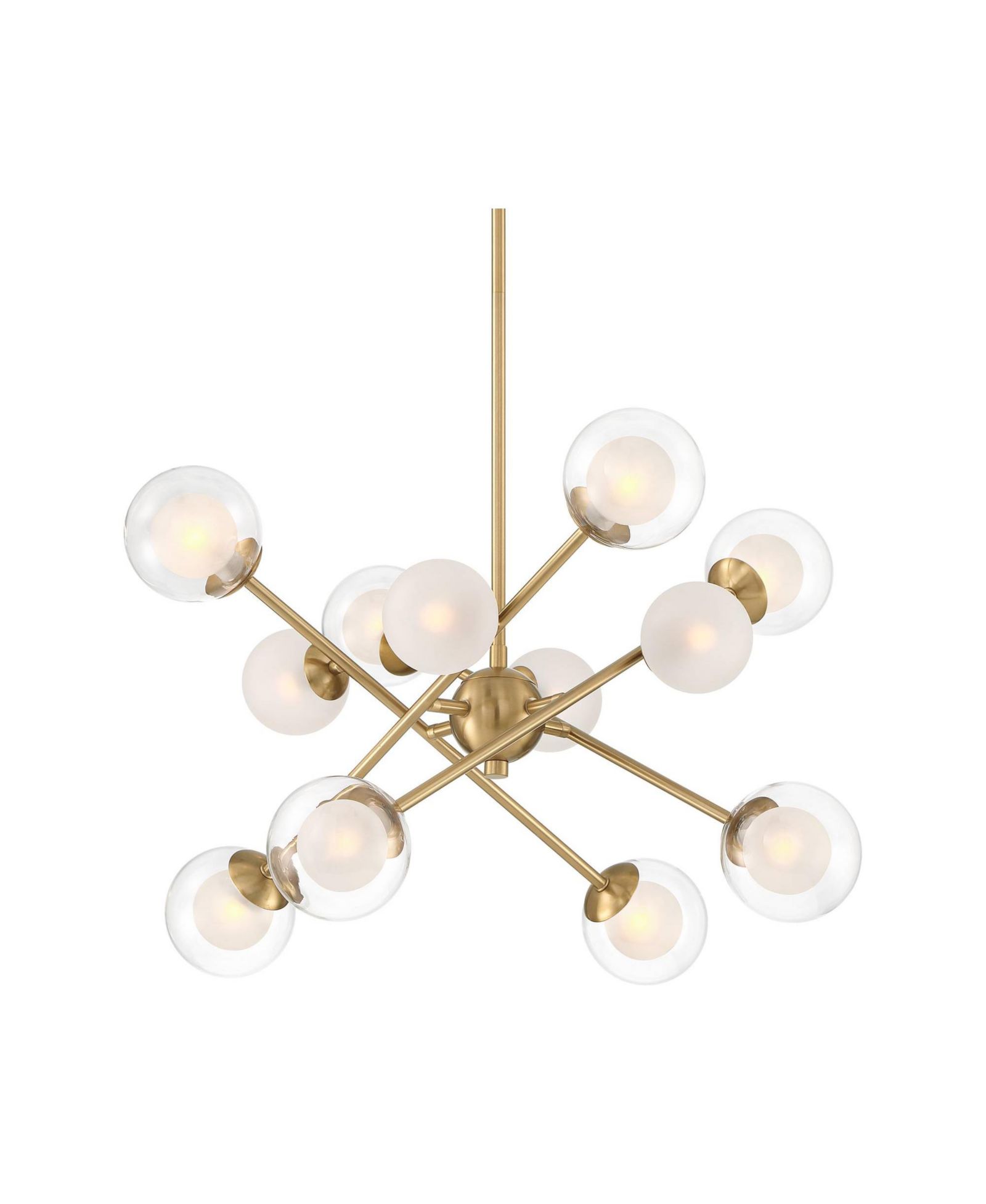 Possini Euro Design Davis Gold Sputnik Chandelier  Modern LED Clear Frosted Glass 12-Light Fixture for Dining Room