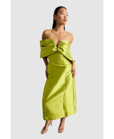 Warehouse Women's Satin Twill Bardot Midi Dress