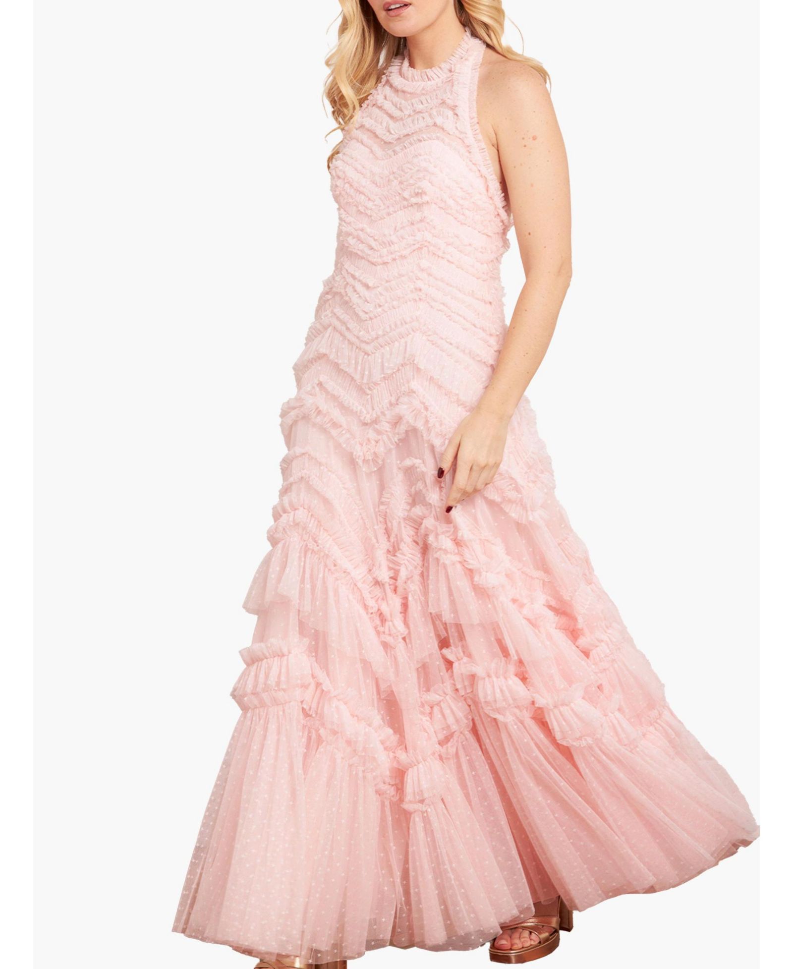 Needle & Thread Women's Elia Halter Neck Ruffle Tulle Maxi Gown