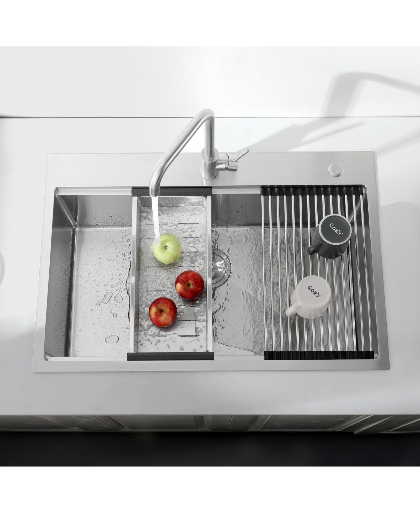 BUSDAYS Stainless Steel Kitchen Sink, 33x22 Single Bowl, Overmount Handmade Sink in Brushed, with Cutting Board, Colander, Grid, LS-SSBR01