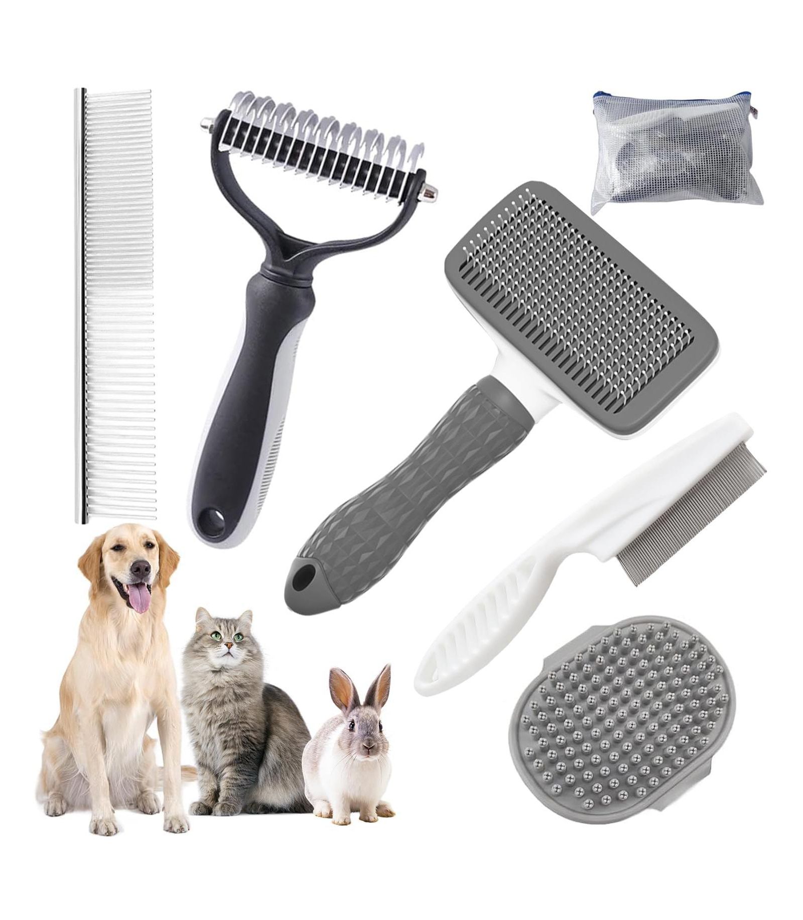 ARONKL Multi Piece Pet Grooming Kit with Hair Brush, Washing Gloves, Slicker Brush and Shampoo Scrubber