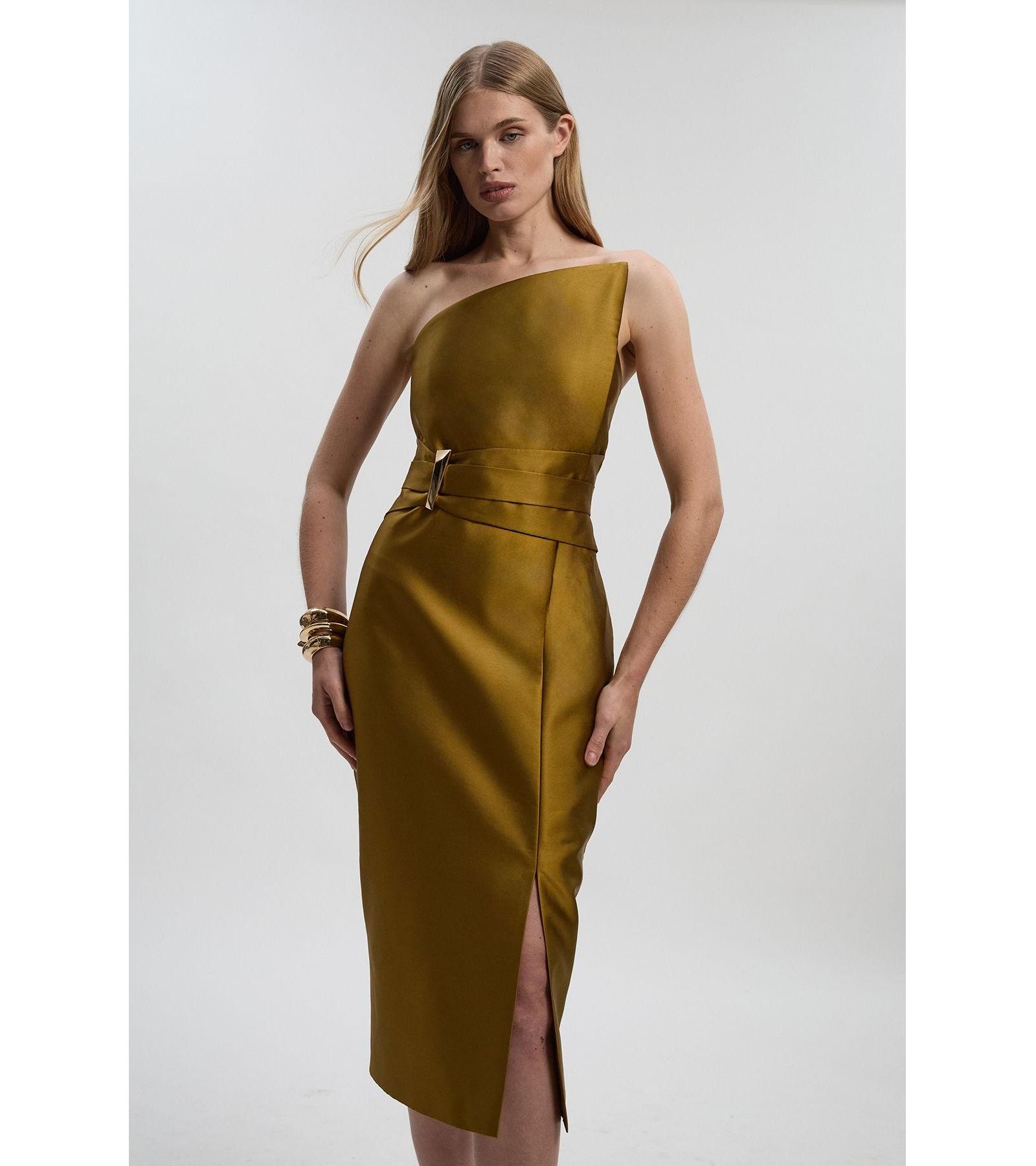 Karen Millen Женское миди-платье из сатина Asymmetric Neck