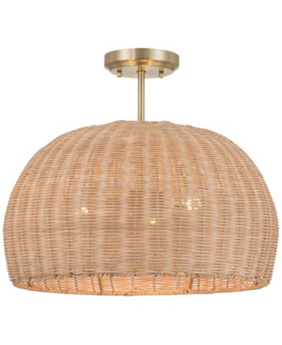 Possini Euro Design  Fitzwilliam  Brass and Wicker 3-Light Ceiling Light