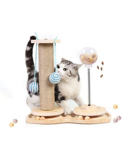 ARONKL Interactive Cat Treat Dispenser Wooden Track Ball Slow Feeder Toy