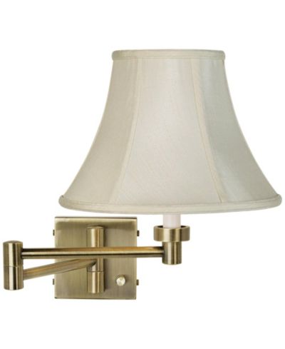 Настенная лампа Barnes and Ivy Modern Swing Arm Antique Brass Plug-In Light Fixture Creme Fabric Bell Shade для спальни и гостиной