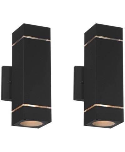 Possini Euro Design Skyridge High Modern Outdoor Wall Light Fixture Mount Porch House Set of 2 Up Down  Aluminum