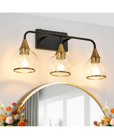 BUSDAYS настенный светильник Vanity 23 Inch 3 Light Black Gold с прозрачными стеклянными плафонами