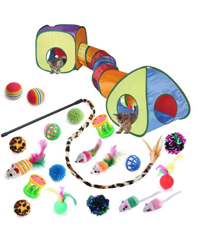 ARONKL 23 Cat Toys Set for Indoor Cats Interactive Tunnel Teaser Wand Balls Kitten Play Kit