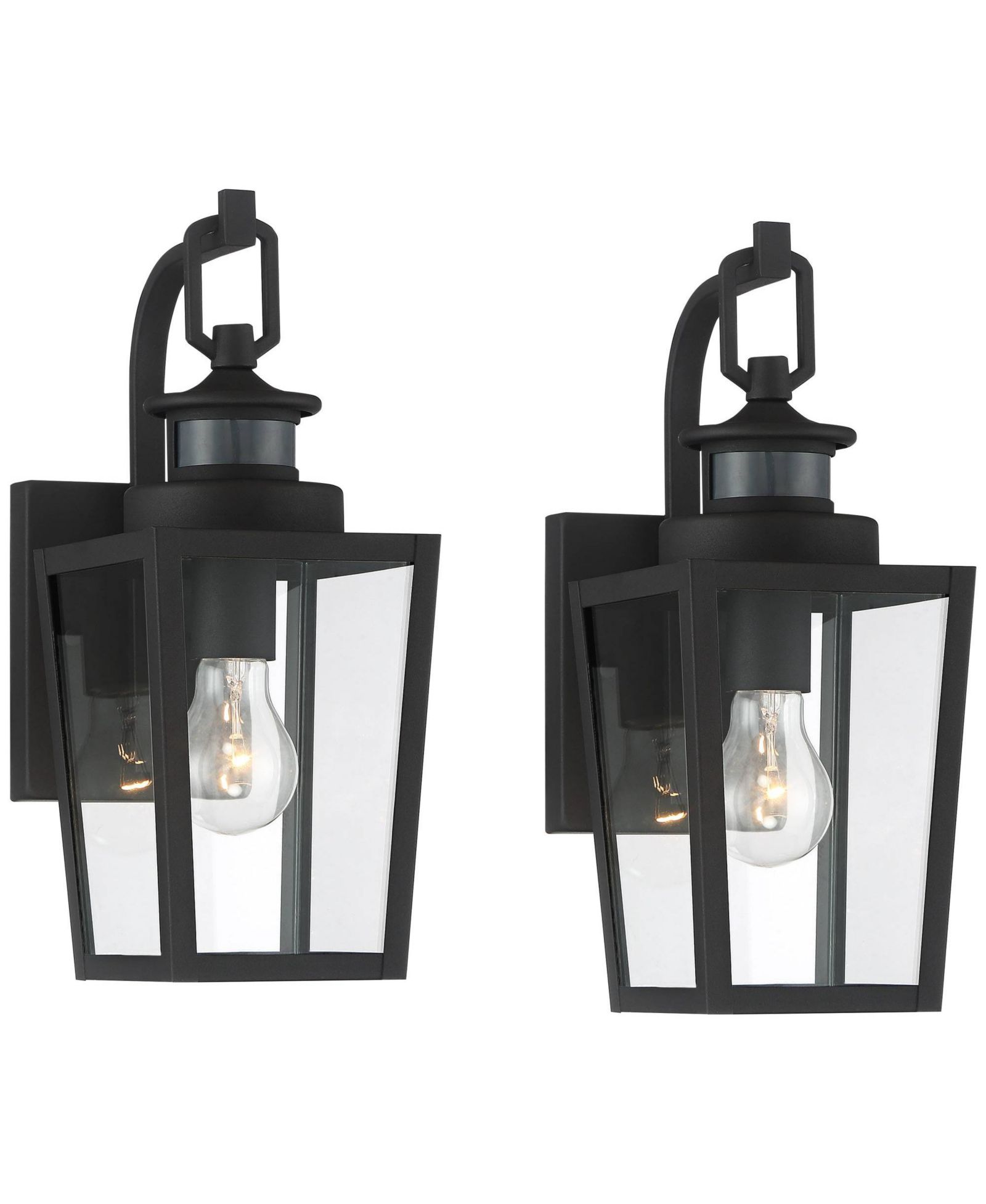 Possini Euro Design Ackerly Modern Outdoor Wall Light Fixtures Set of 2 Dusk to Dawn Motion Sensor Clear Glass for Post Exterior