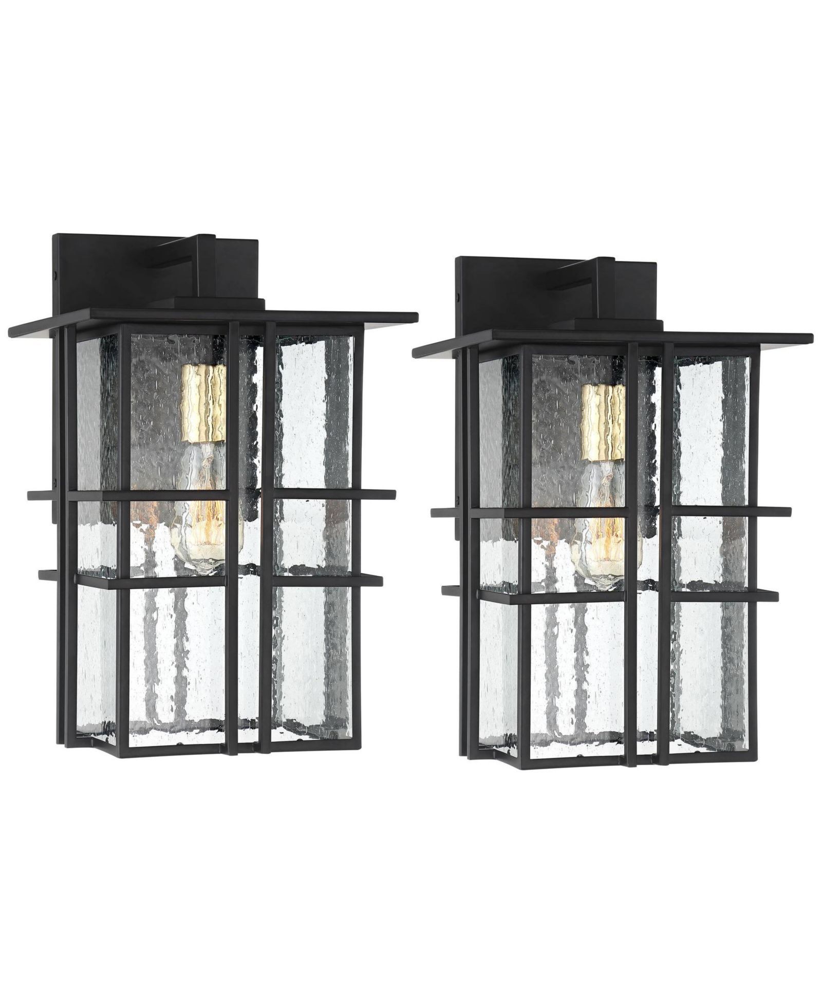 Possini Euro Design Arley современный уличный настенный светильник, комплект из 2 шт., черный, стекло Seedy Glass