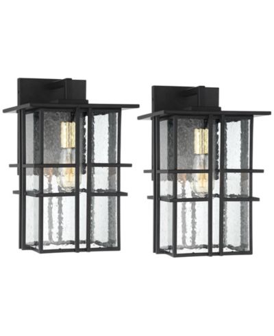 Possini Euro Design Arley современный уличный настенный светильник, комплект из 2 шт., черный, стекло Seedy Glass