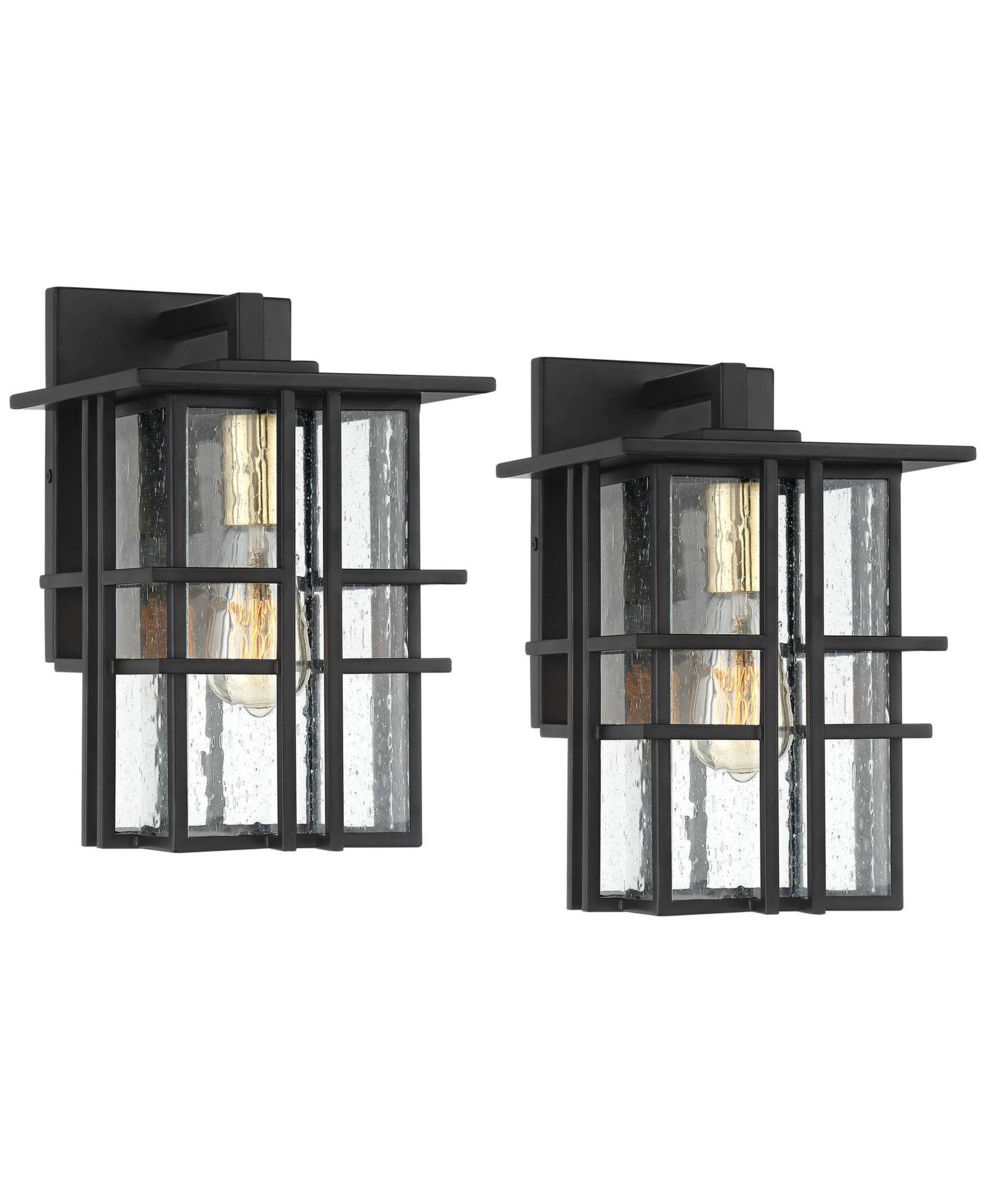 Possini Euro Design Arley Modern Industrial Outdoor Wall Light Fixtures Set of 2  Seedy Glass for Post Exterior Barn Deck House