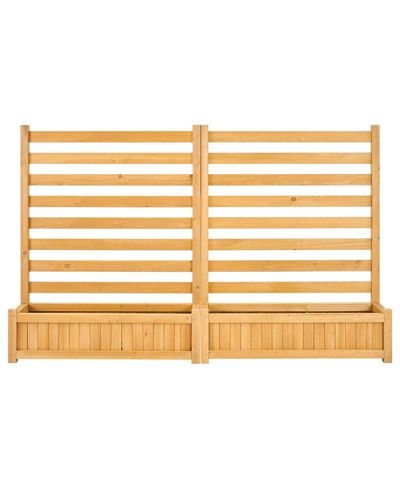 GOUUN Wooden Privacy Fence with 2 Planters, 36 x 45 in Slatted Panel Outdoor Screen for Garden and Pool
